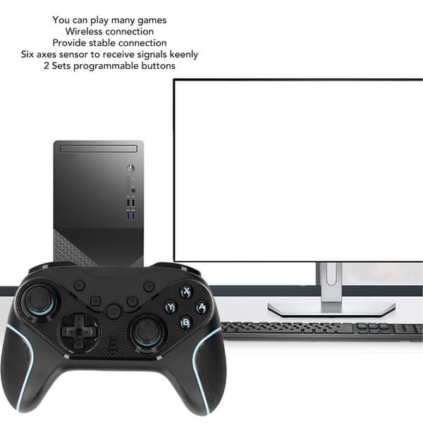 Trådløs controller med seks akser, følsom rocker, programmerbar knap, gamepad til spillekonsol, grøn/sort
