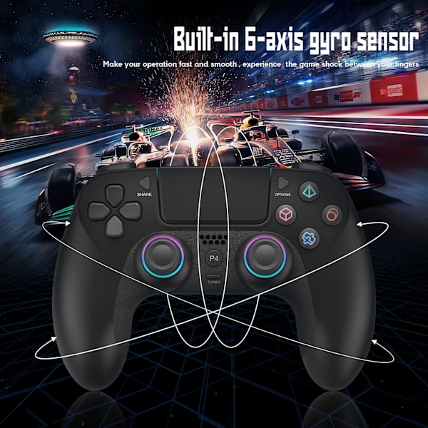 Trådlös handkontroll för PS-4, spelkontroll kompatibel med PS-4/Pro/Slim/PC, spelkontroll joystick med dubbla vibrationer/6-axlig gyrosensor/touchpanel/RG
