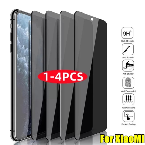 4 st Anti-spion Glass Sekretesskydd för Xiaomi Redmi Note 9 Pro