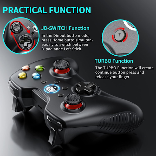 Kablet spillkontroller for Windows PC/ PS3/ Android TV Box/Tesla black-wireless version