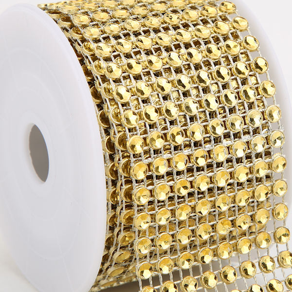 3PCS Rhinestone Mesh Roll Shiny Diamond Wrap Ribbon Trim DIY Håndlavet DekorationGuld