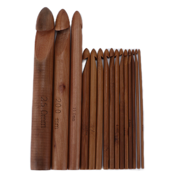 15 st virknålar 20 cm kolsyrade stora ergonomiska extra tjocka bambu virknålar för nybörjare virkare