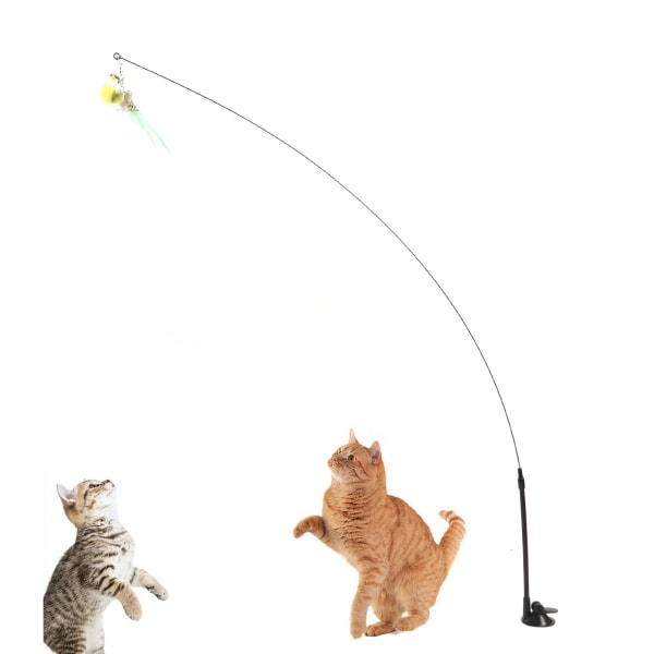 Cat Wand Feather Toy Interactive Fun Handheld Cat Teaser Wand Toy med sugkopp för inomhusbruk Green