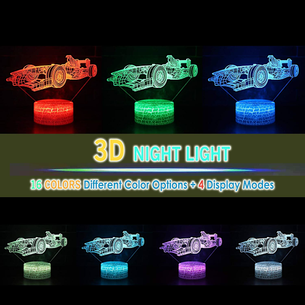 Formula F1 Race Sports Car Roadster Illusion LED-bordslampa