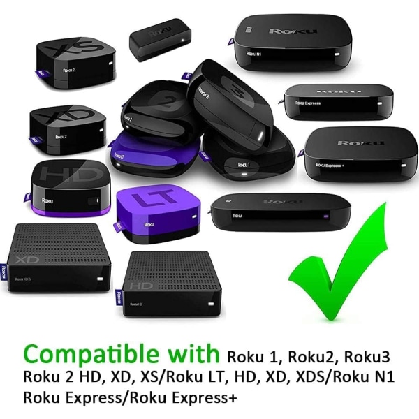 Fjernbetjening til Roku 1, Roku 2, Roku 3, Roku 4 (HD, LT, XS, XD), Roku Express. Kompatibel med Roku 1, Roku 2, Roku 3, Roku 4 (HD, LT, XS, XD), Roku Express. Understøtter IKKE Roku Stick, Roku Premi
