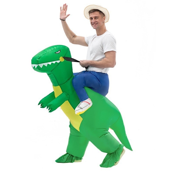 Uppblåsbar Dinosaurdräkt, Uppblåsbar Dinosaurdräkt, Uppblåsbar Halloween-dräkt Green S（90-120CM）