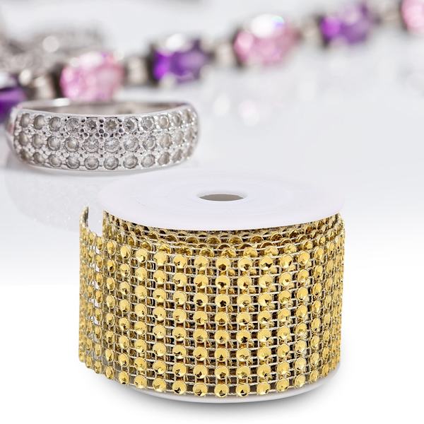 3PCS Rhinestone Mesh Roll Shiny Diamond Wrap Ribbon Trim DIY Håndlavet DekorationGuld