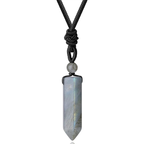 Krystall Halskjede for Menn Kvinner Justerbar Tau Sekskantet Punkt Helbredende Krystall Naturlig Stein Anheng Halskjeder Edelsten Smykker Grey Labradorite