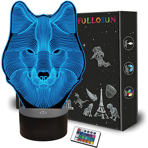 3D Varg Nattlampa, Optisk Illusionslampa för Heminredning &