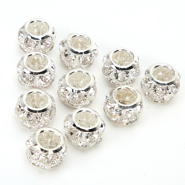 10 st Rhinestone Hål Pärla Rund Silver DIY Kläder Hängen Skor Tillbehör