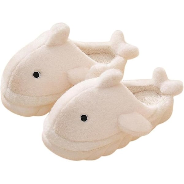 Plush Hemtofflor för Män och Kvinnor, Cartoon Haj Djur Bomulls-tofflor, Vinter Inomhus Varma Tofflor, Mjuka och Bekväma Tjocksulor White 36-37