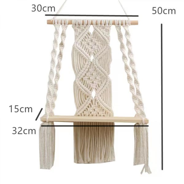 Macrame væghængt hylde vævet hjem vægdekoration træflyder