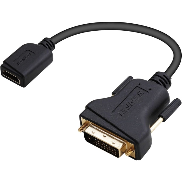 DVI til HDMI, tosidig DVI (DVI-D) til HDMI hann til hunn adapter med gullbelagt ledning