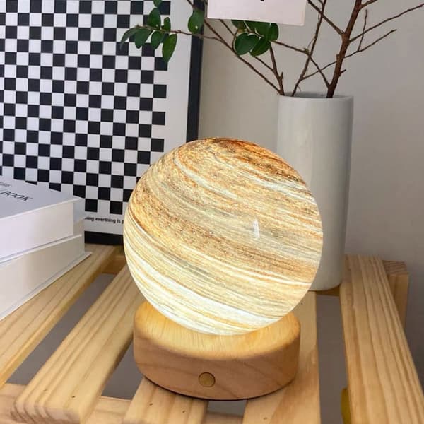 3D Planet Lampe, glas Månelampe Måne Natlys Gave Til G