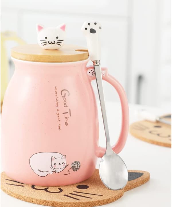 Kattekrus Sød Keramisk Kaffe Kop med Søde Kitty Låg, Kat P