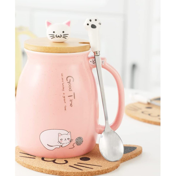 Kattmugg söt keramisk kaffekopp med söt kattunge lock, katt P