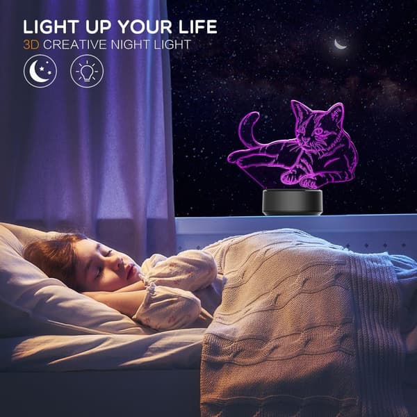 3D Nattlampe Kjæledyr Katt 3D Lampe Optisk Illusjon Nattlys