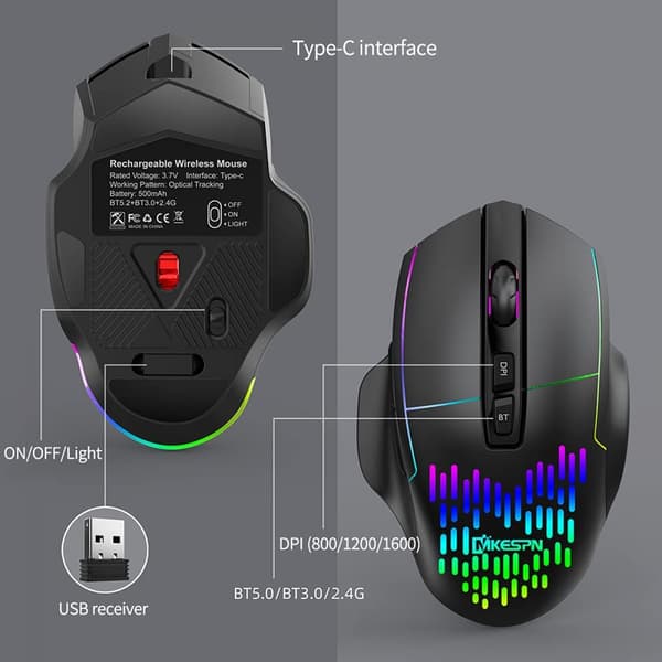 Langaton ladattava Tri-Mode hiiri (BT5.0&BT3.0&2.4G)
