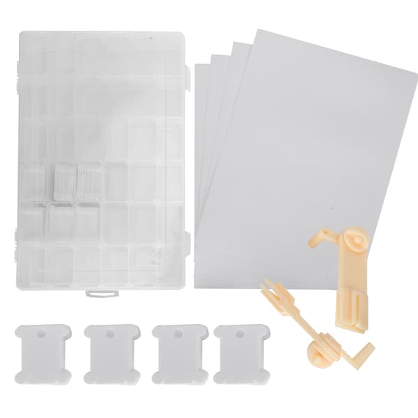 Broderigarn-organiseringsboks, melkehvit, korssting, plastsneller, manuell viklemaskin
