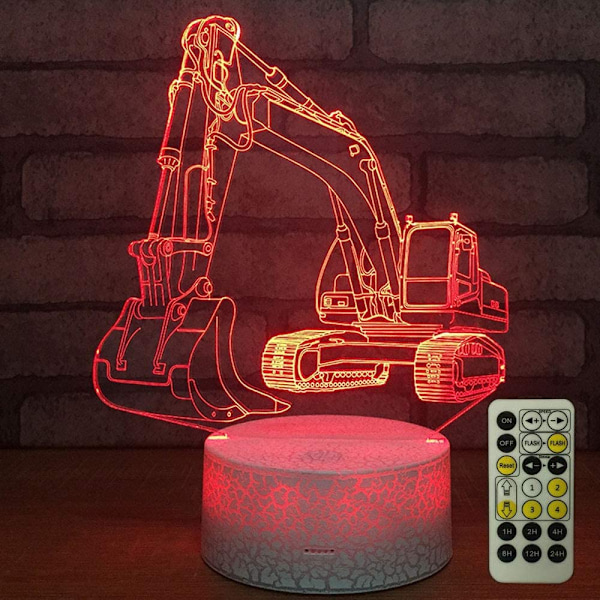 Grävmaskin 3D LED optisk illusionssensor nattlampa