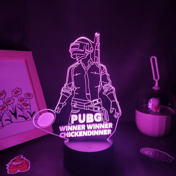 King PUBG lampa 3D Illusion Nattljus, Fjärrkontroll Bord