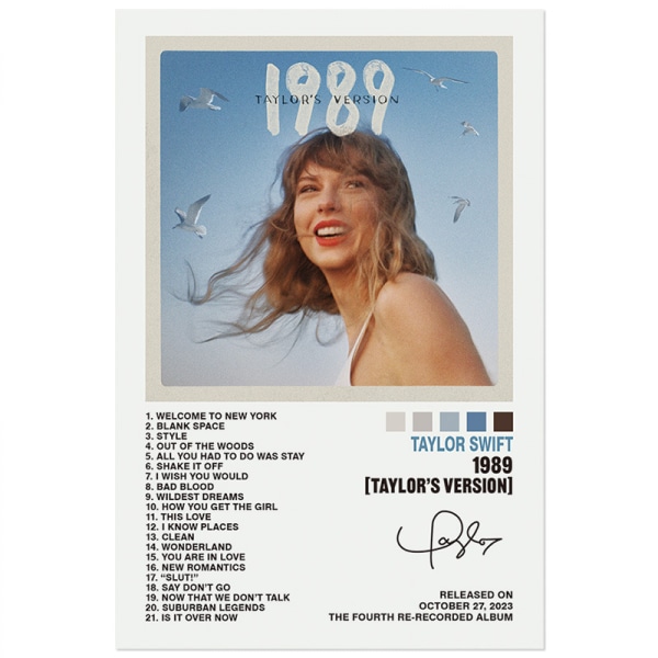Pop Singer lærredsplakat til Taylor Swift til værelse Æstetisk lærredsvægkunst soveværelse 1989 TAYLOR'S VERSION 30*40cm