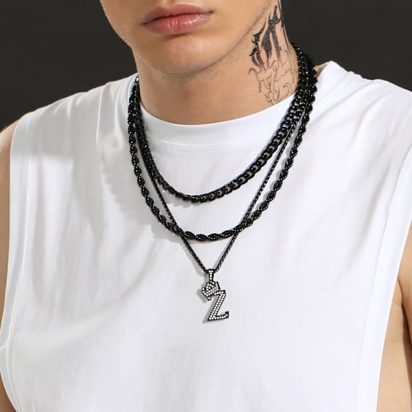 Krone Initial A-Z Halskæde, Iced Out Bogstav Vedhæng med 22-24 Tommer Kæde, Mænd Kvinder Bling Hip Hop Alfabet Navn Smykker Gave Store Initialer Halskæder Z Black