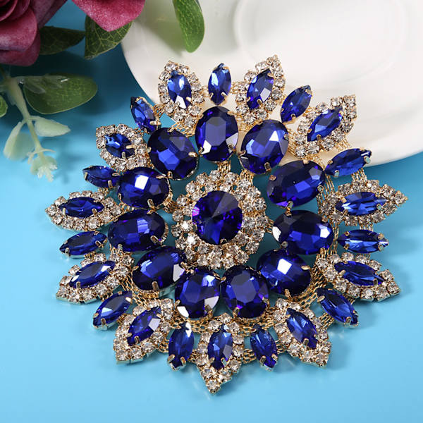 Kristallglas Strass Dekoration DIY Kläder Kvinnor Tillbehör 11cm(Blå Guld Bas)