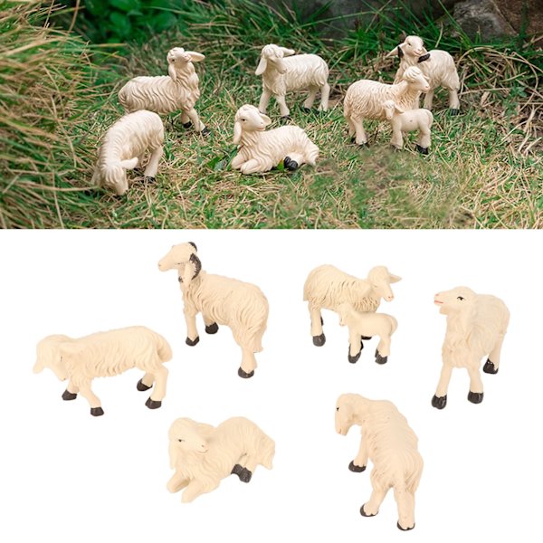 6 st Miniatyrsfår Figur Dekoration Hållbar Harts Handmålad UV-skydd Trädgårdsfår Staty för Hem Utomhus Dekor