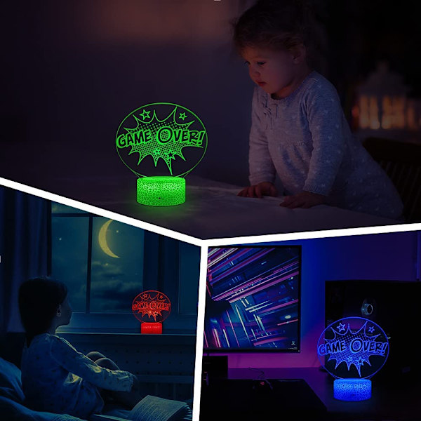 Game Over Lampe Spillentusiaster Nattlys Videospillrom Dekor, Dimbar Nattlys/16 Fargeendring/Fjernkontroll & Berøringskontroll