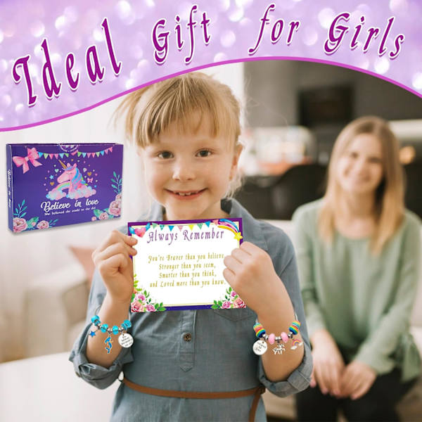 Charm armbandssats, smyckestillverkningstillbehör pärlor, enhörning/sjöjungfru hantverk presentset för flickor tonåringar i åldern 5-12