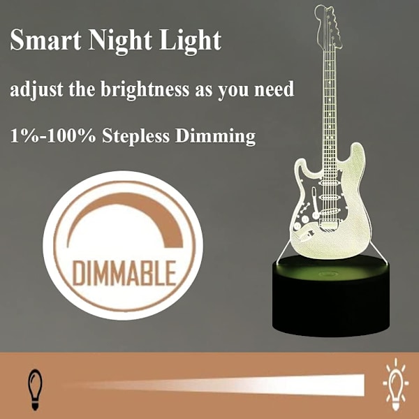 Bassgitargave 3D nattlys Musikk Elektrisk Gitarmodell Illusionsbordlampe Fjernkontroll 16 Farger Sove Lys Jenter Gutter Barn Musikk Gitar