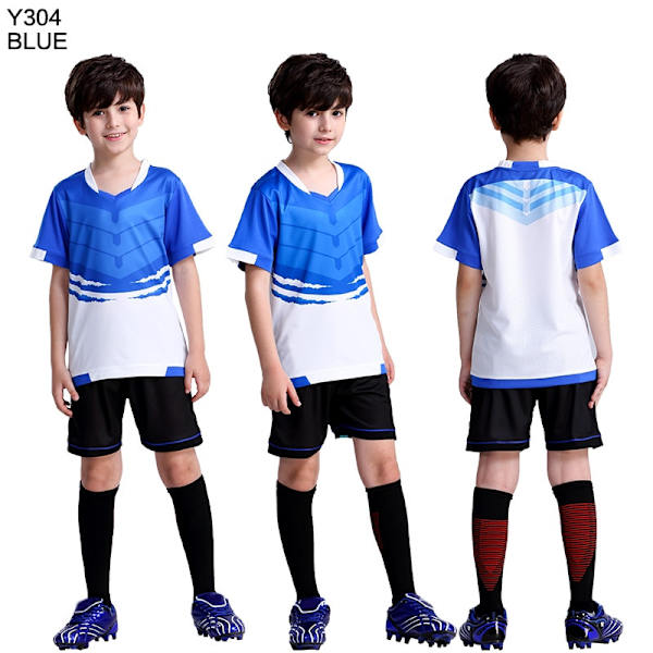 Fotbollströja för barn, personlig fotbollströja , set fotbollsuniform i polyester, Andas träningsfotbollsuniform för pojke Y304 Fancy blue 4XS