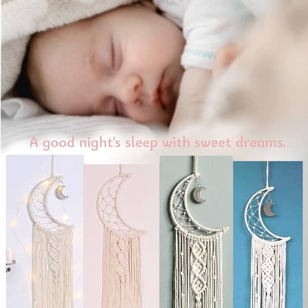 Månedrømmefanger med lys, Boho veggdekor for soverom, jenterom, tenåring, gutter, mamma, kvinner moon with light
