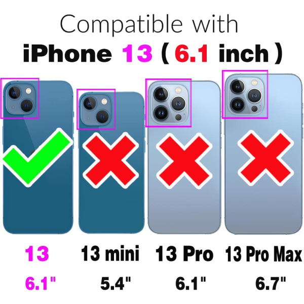Kompatibel med iPhone 13 6,1 tum case och härdat glas