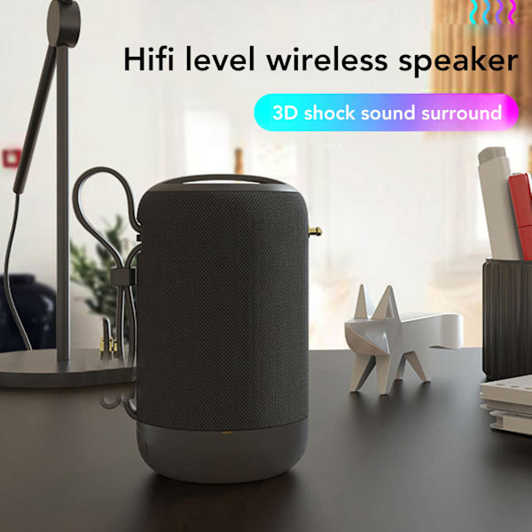 Bluetooth-högtalare multifunktionell IPX5 vattentät stark bas stereoljud handsfree-samtal bärbar trådlös högtalare för hemresa fest Black