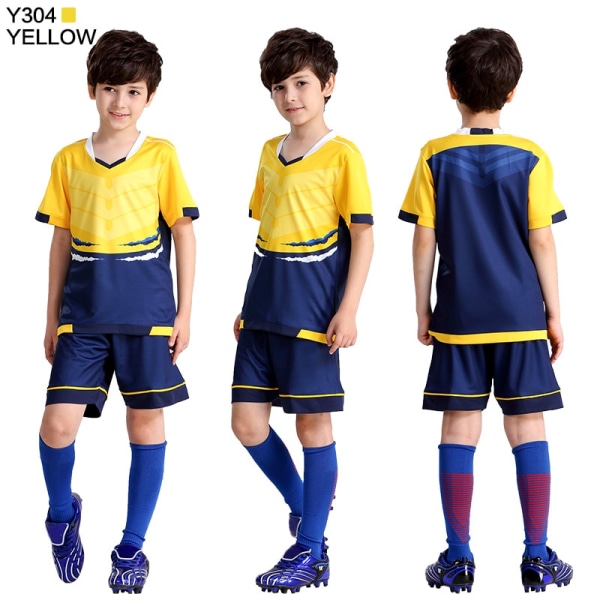 Fotbollströja för barn Personlig anpassad set Polyester fotbollsuniform Andas fotbollsuniform för barn, gul-Y304,4XS