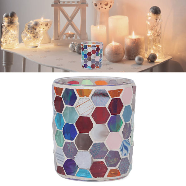 Glasljusstake Modern Europeisk Färgglad Hexagonal Mosaik Ljusstake Hem Ljusstake Middag Dekoration