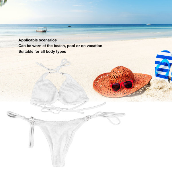 Crisscross Bikini Sæt Binde Side Ren Farve Kvinder 2 Dele Badetøj Badedragt til Sommer Strand Svømning Hvid M