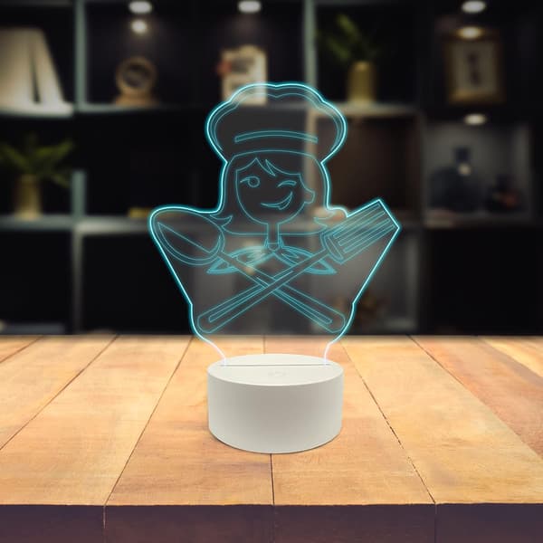 Chef 3D LED-bordslampa, matlagning läckra livsmedel hatt uniform culi