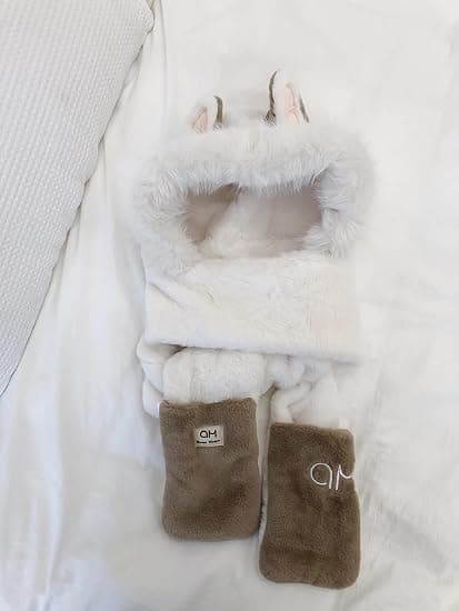 Hættetrøje til kvinder Vinter varm kunstig pels tørklæde hat handsker combo med søde rævører White