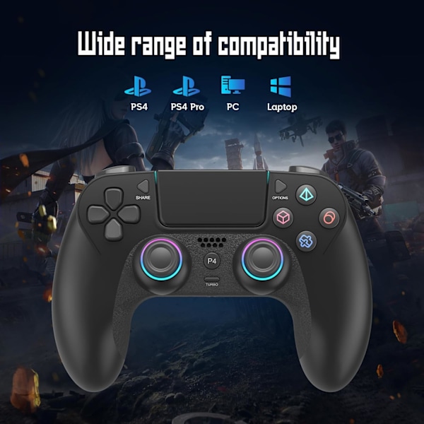 Trådlös handkontroll för PS-4, spelkontroll kompatibel med PS-4/Pro/Slim/PC, spelkontroll joystick med dubbla vibrationer/6-axlig gyrosensor/touchpanel/RG