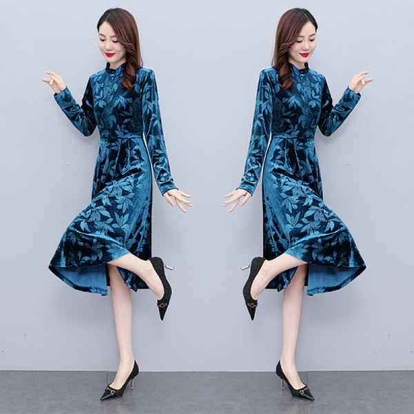Avanceret temperament elegant kjole til kvinder (blå XL)