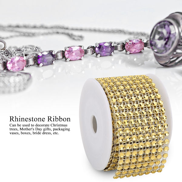 3PCS Rhinestone Mesh Roll Shiny Diamond Wrap Ribbon Trim DIY Håndlavet DekorationGuld