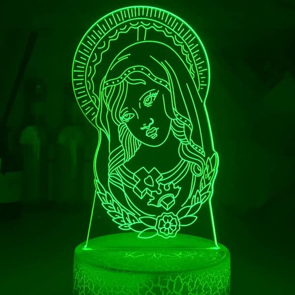 3D Jomfru Maria Nattlys Bord Skrivebord Optisk Illusjon Lamper