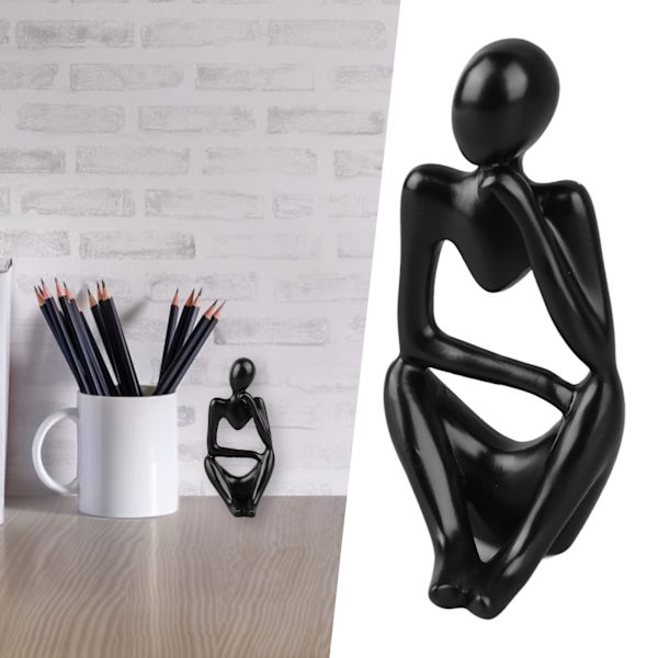 Hartsiajattelija patsas Abstrakti ajattelija hahmo Ajattelija tyylinen koriste olohuoneeseen toimistoon kirjahyllyyn Black Left