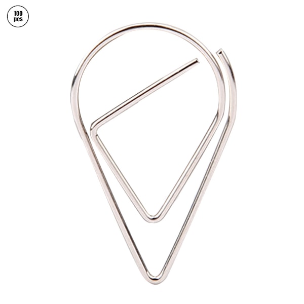 100 st metallstora vattendroppsformade pappersklämmor roliga bokmärkesmärkningsklämma (silver)