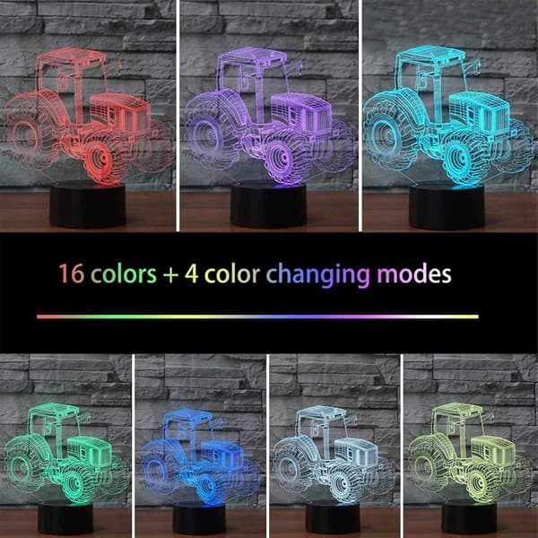 Traktor 3D Illusion Natlampe, 16 Farveskift Dæmpbar