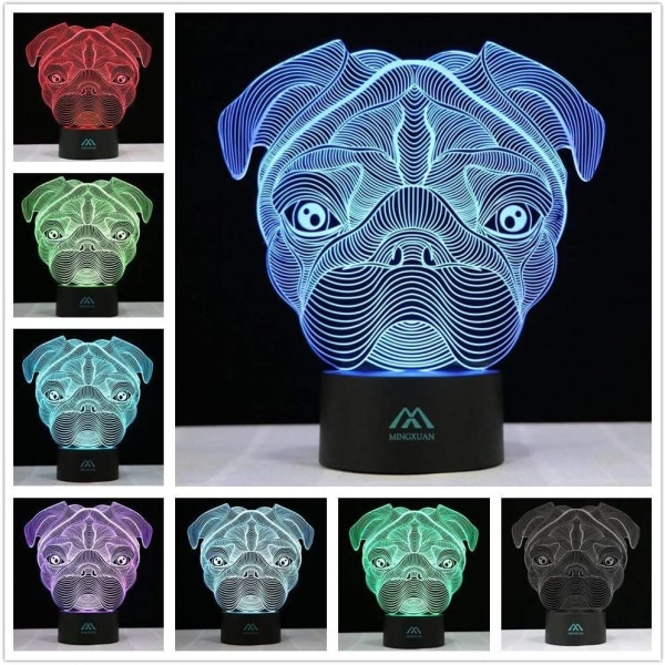 Sharpei Dog 3D nattlampa 7 färg LED Touch bordsbordslampa