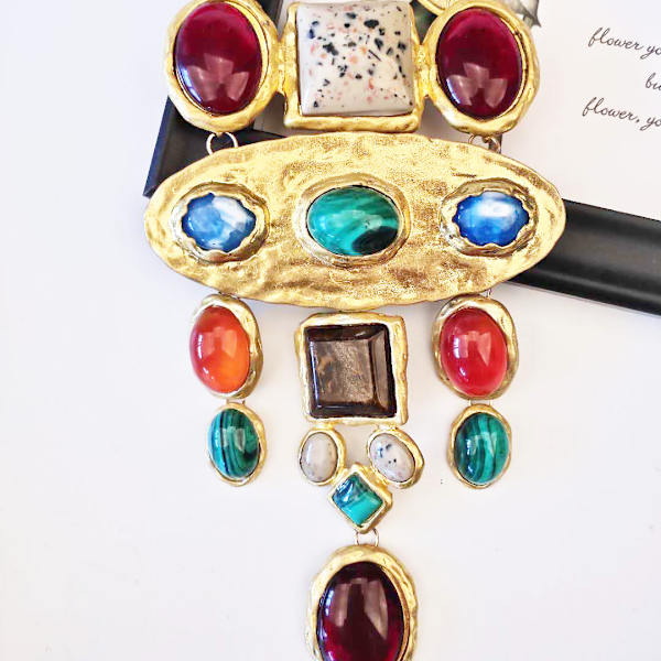 Halsband för kvinnor, barockt geometriskt juvellångt halsband, Vin